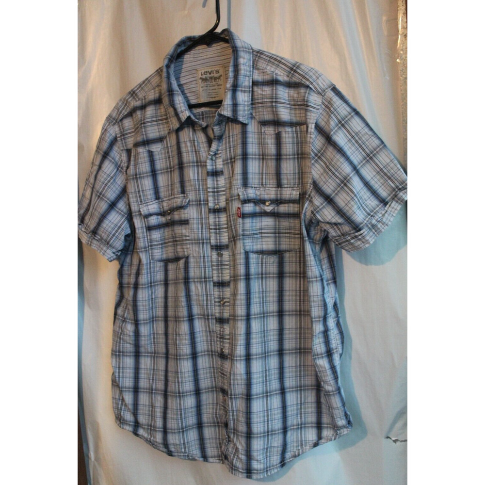 Levi's Blue Plaid Pearl Snap XL